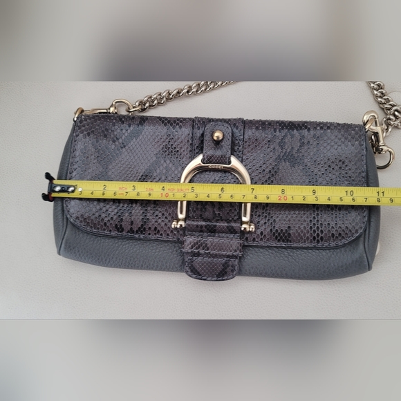 GUCCI GRAY PYTHON GREENWICH CLUTCH WITH SHOULDER STRAP - Picture 13 of 15